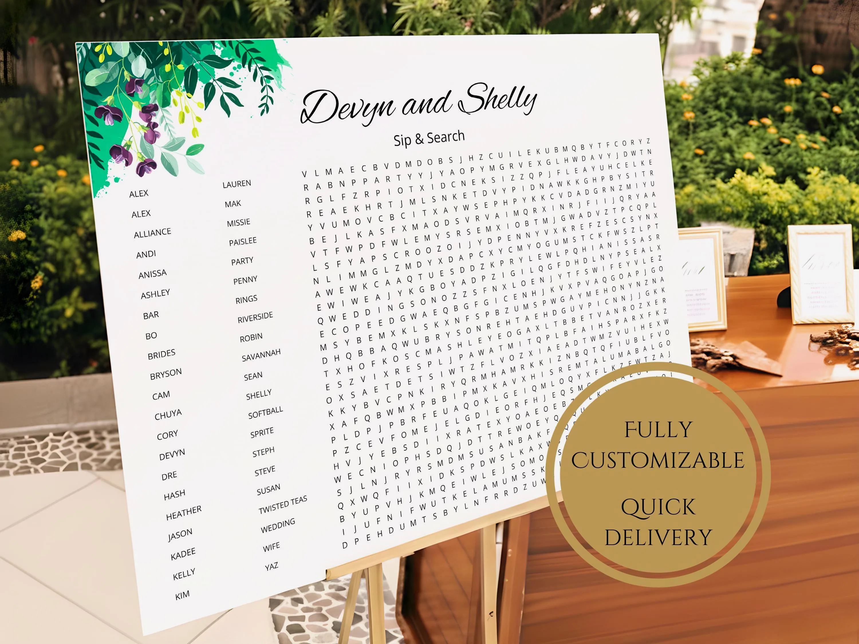 Floral bridal shower word search puzzle