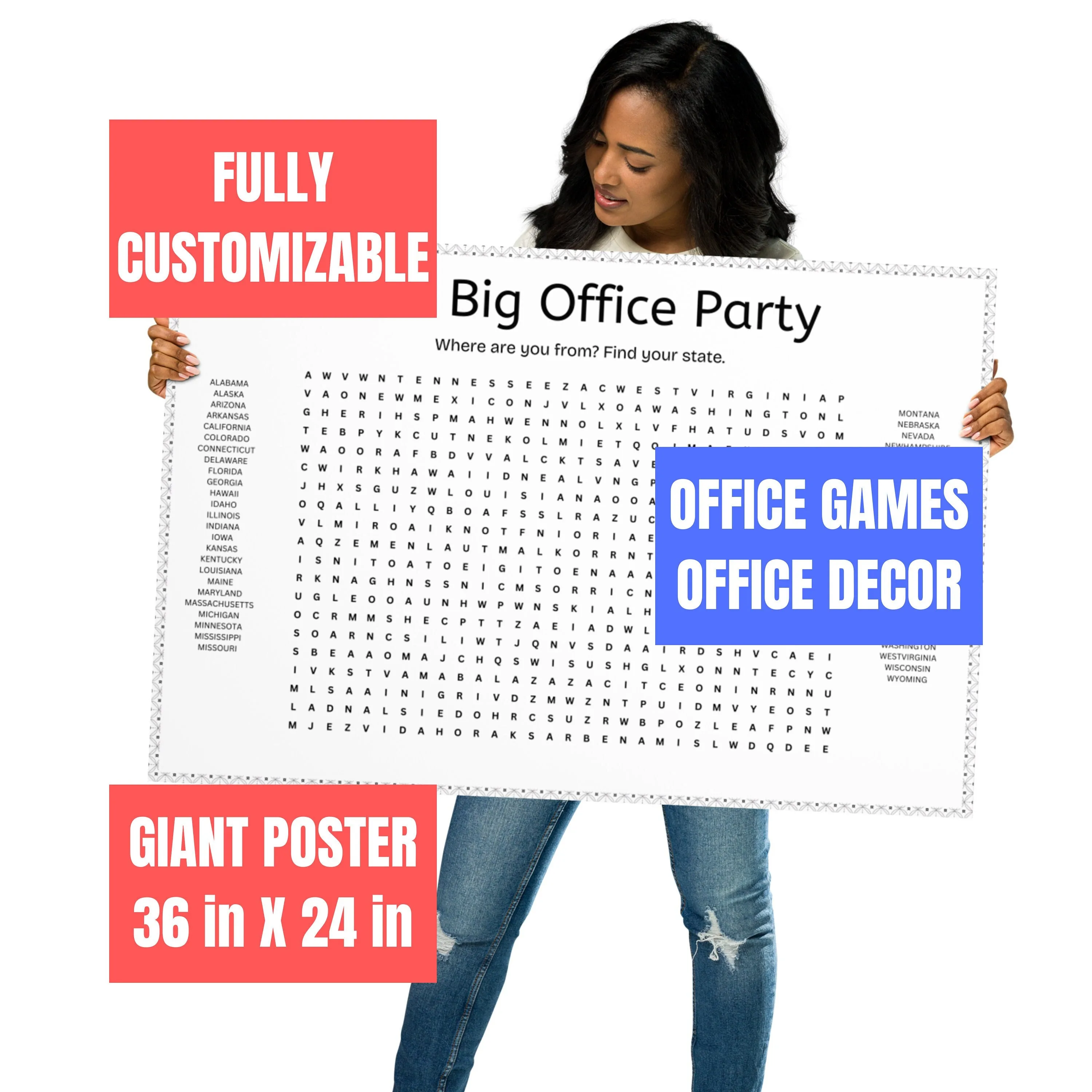 Custom giant word search poster for office party and team building