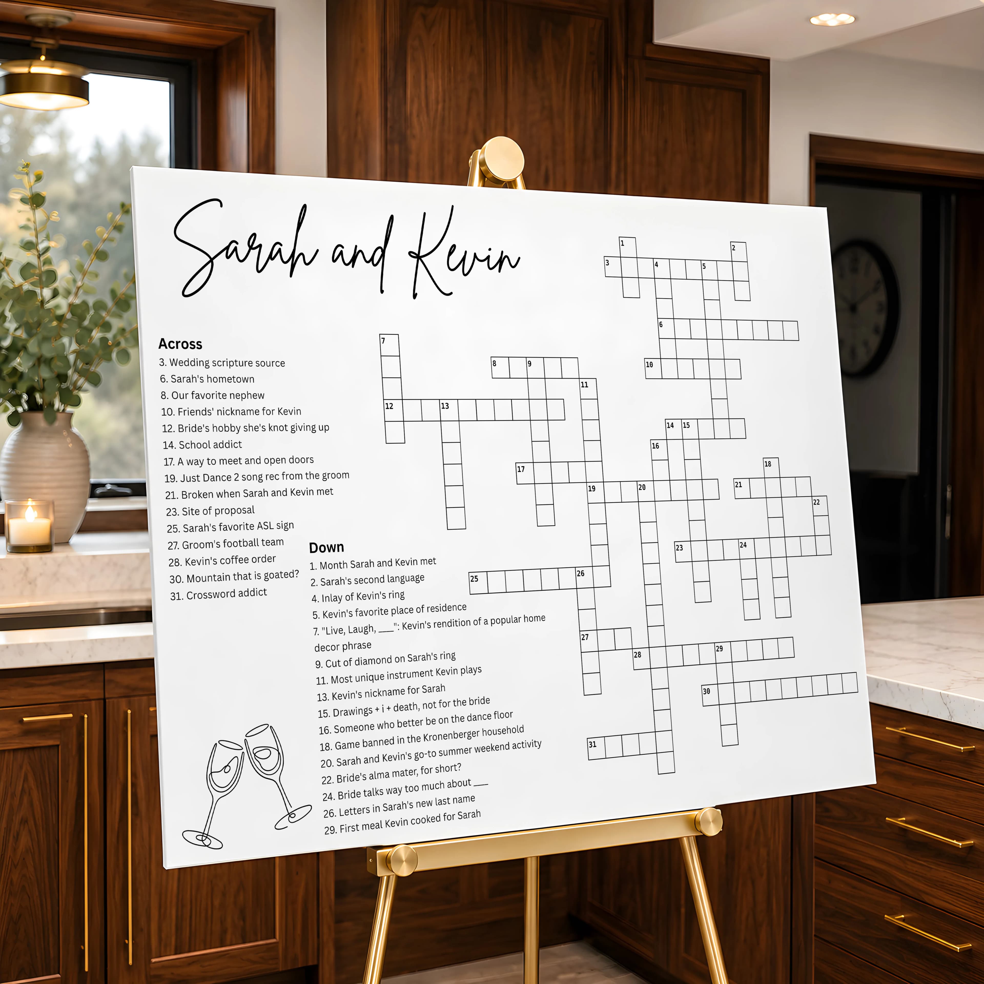 Custom wedding crossword puzzle for reception guests