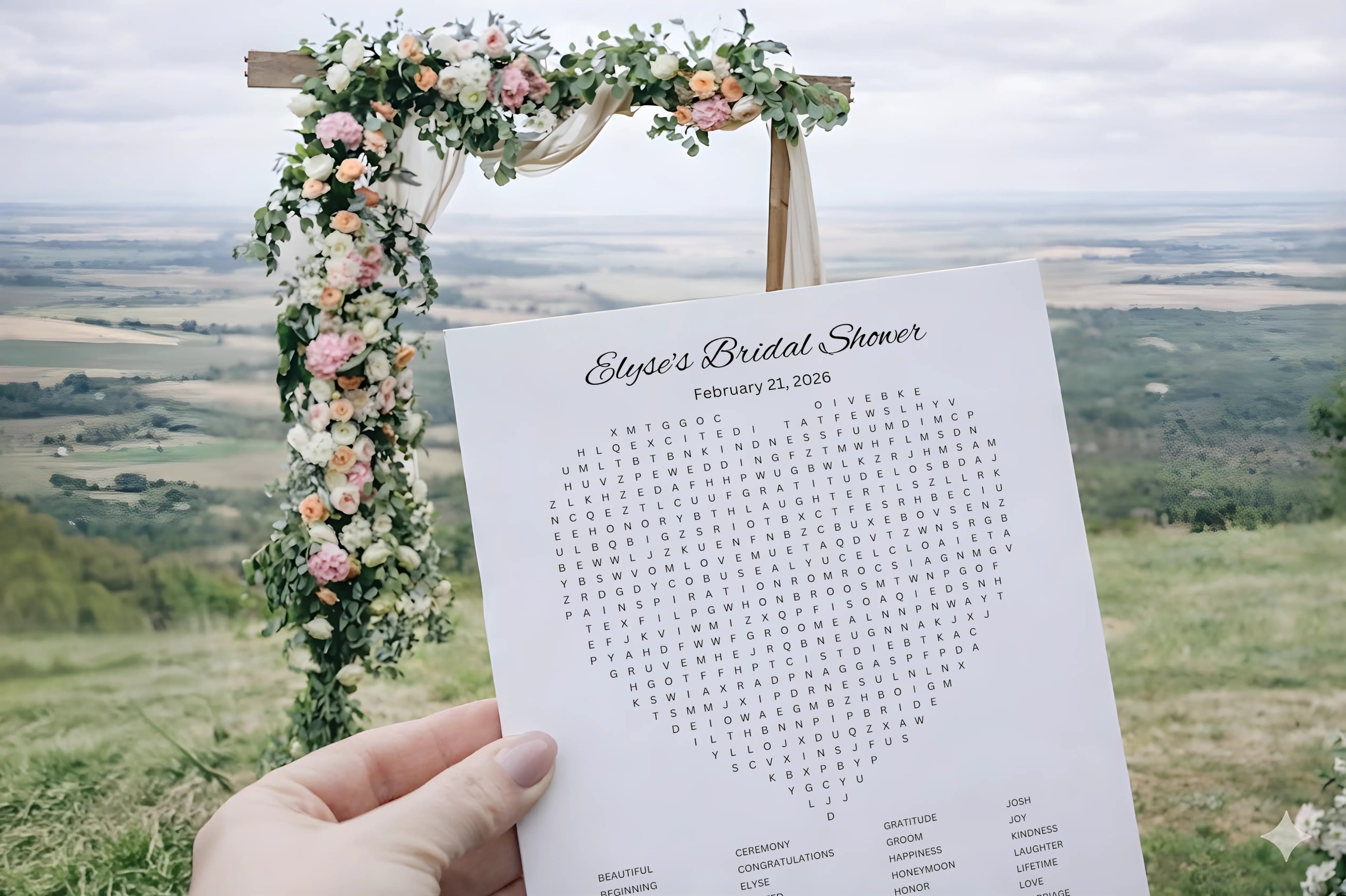 Custom bridal shower word search puzzle