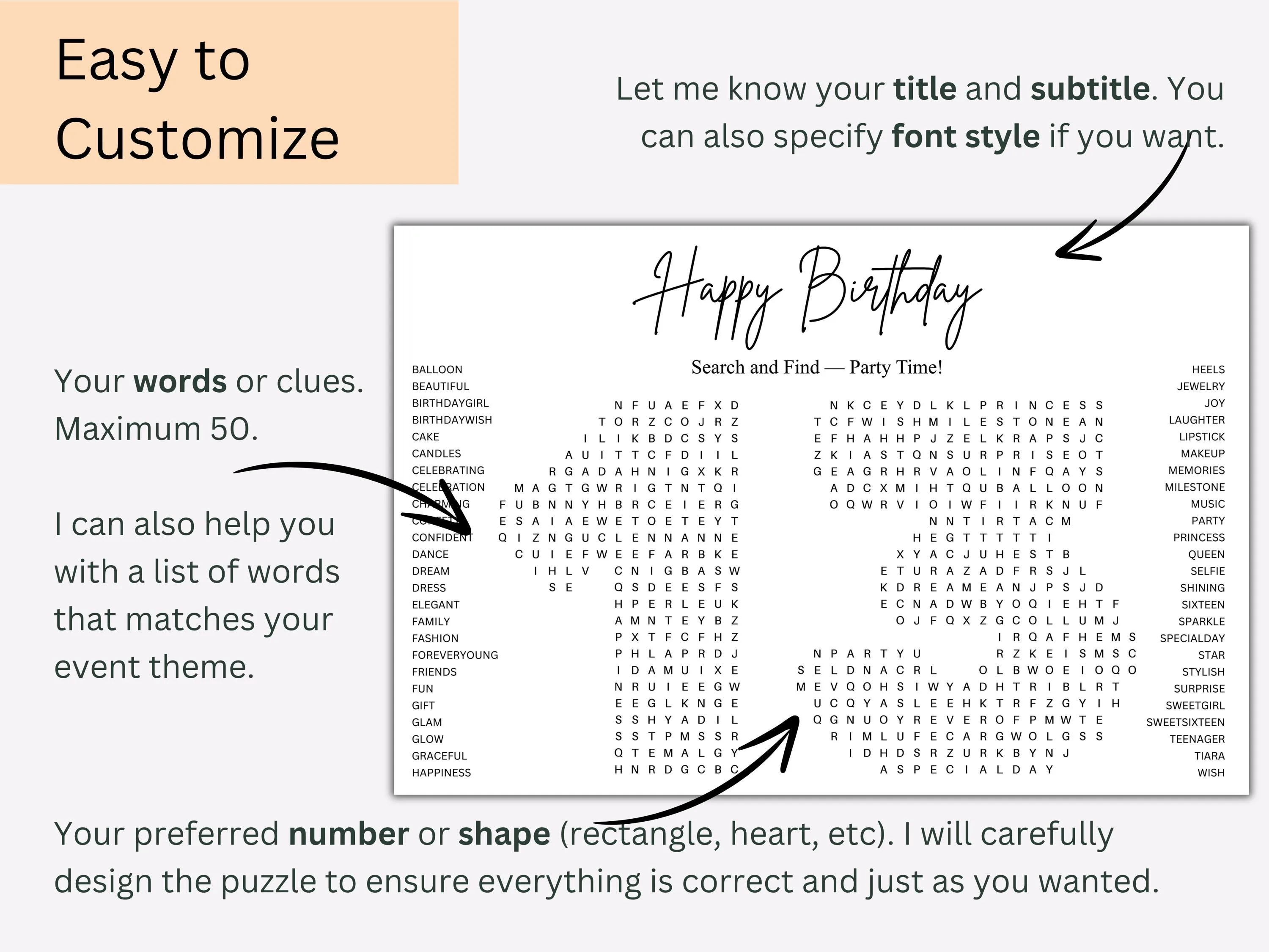 Custom Anniversary Number Shape Word Search – Milestone Keepsake 2