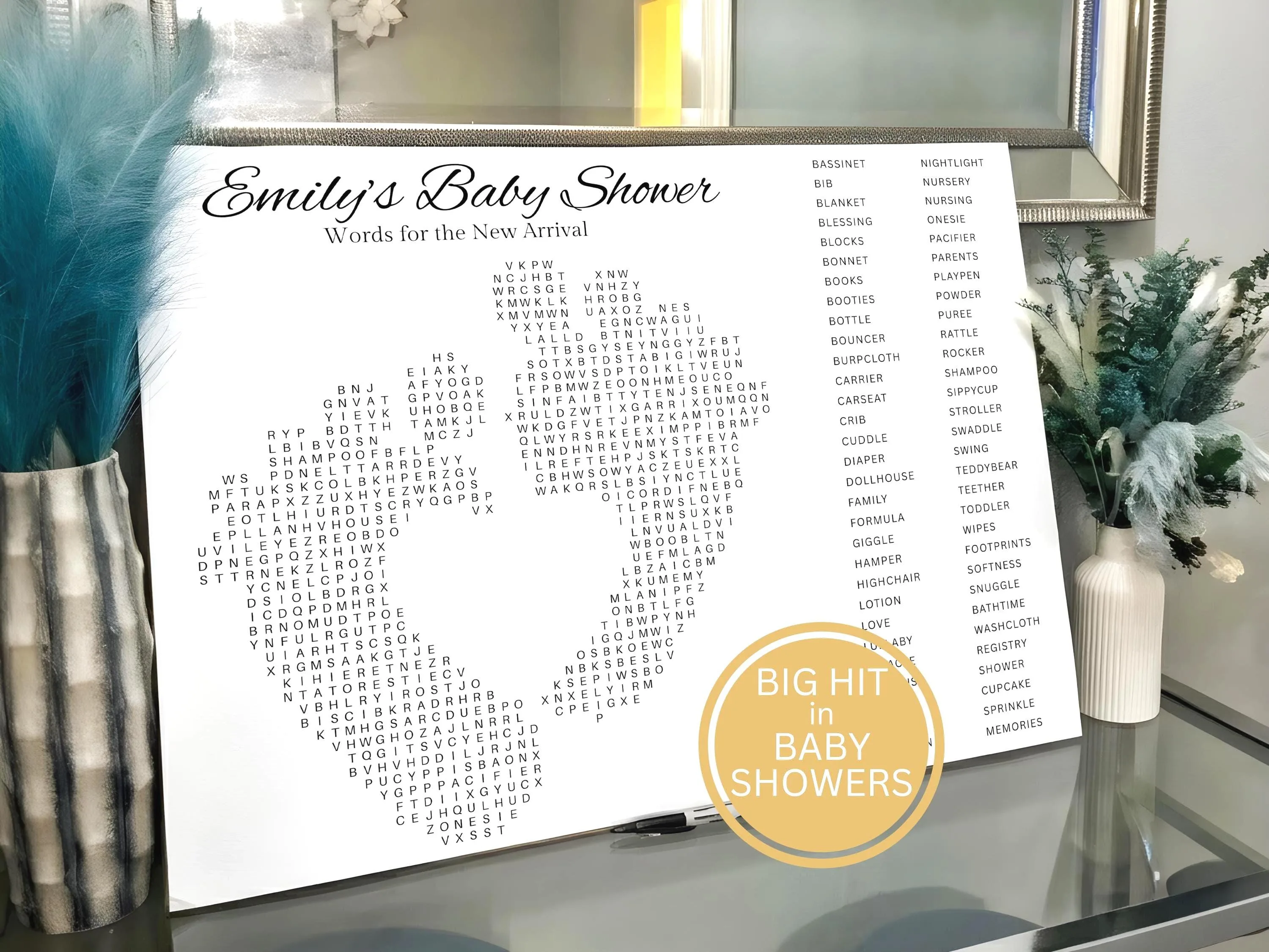 Custom Baby Shower Word Search Puzzle – Shaped Party Game Poster