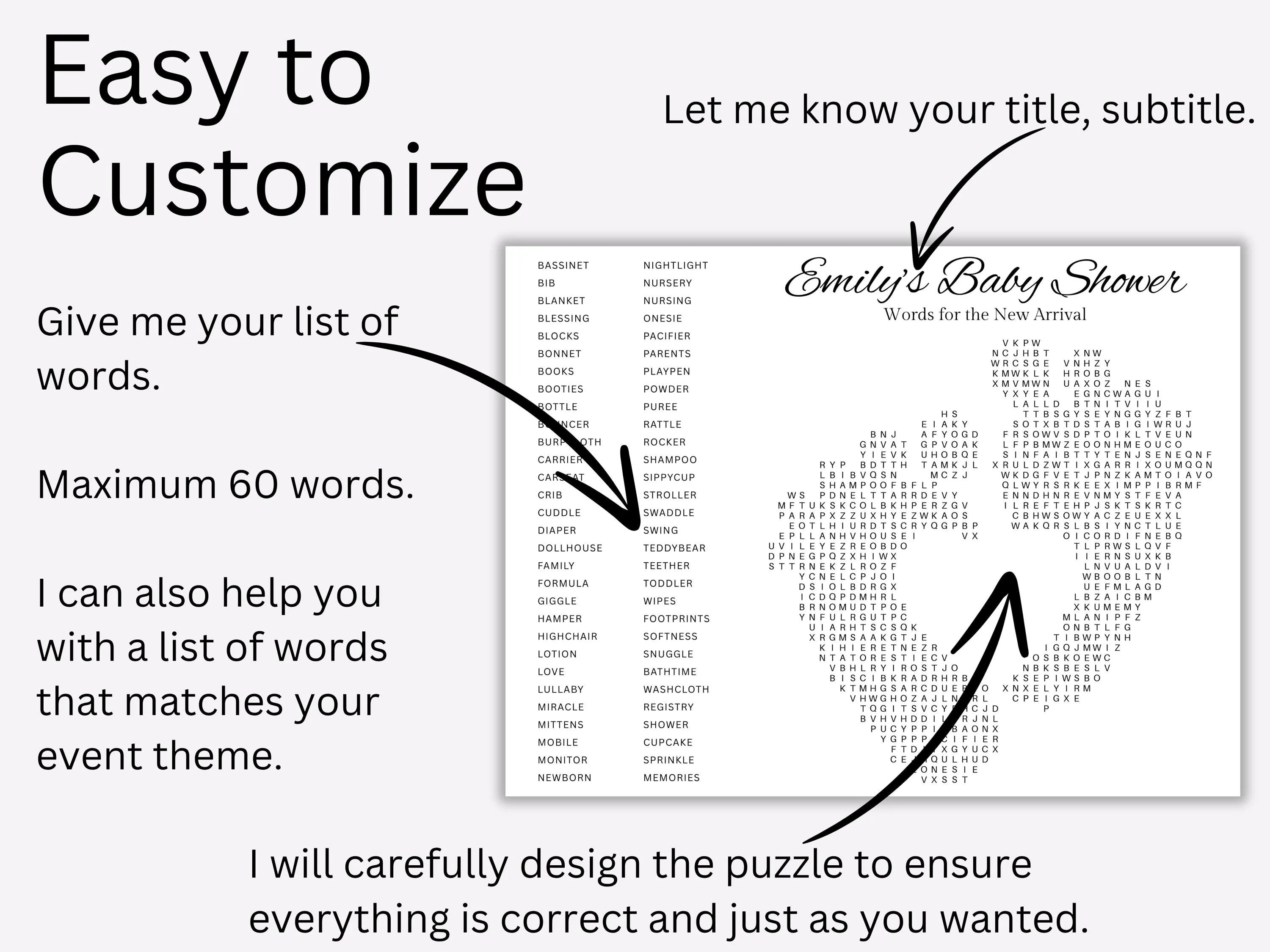 Custom Baby Shower Word Search Puzzle – Shaped Party Game Poster 2