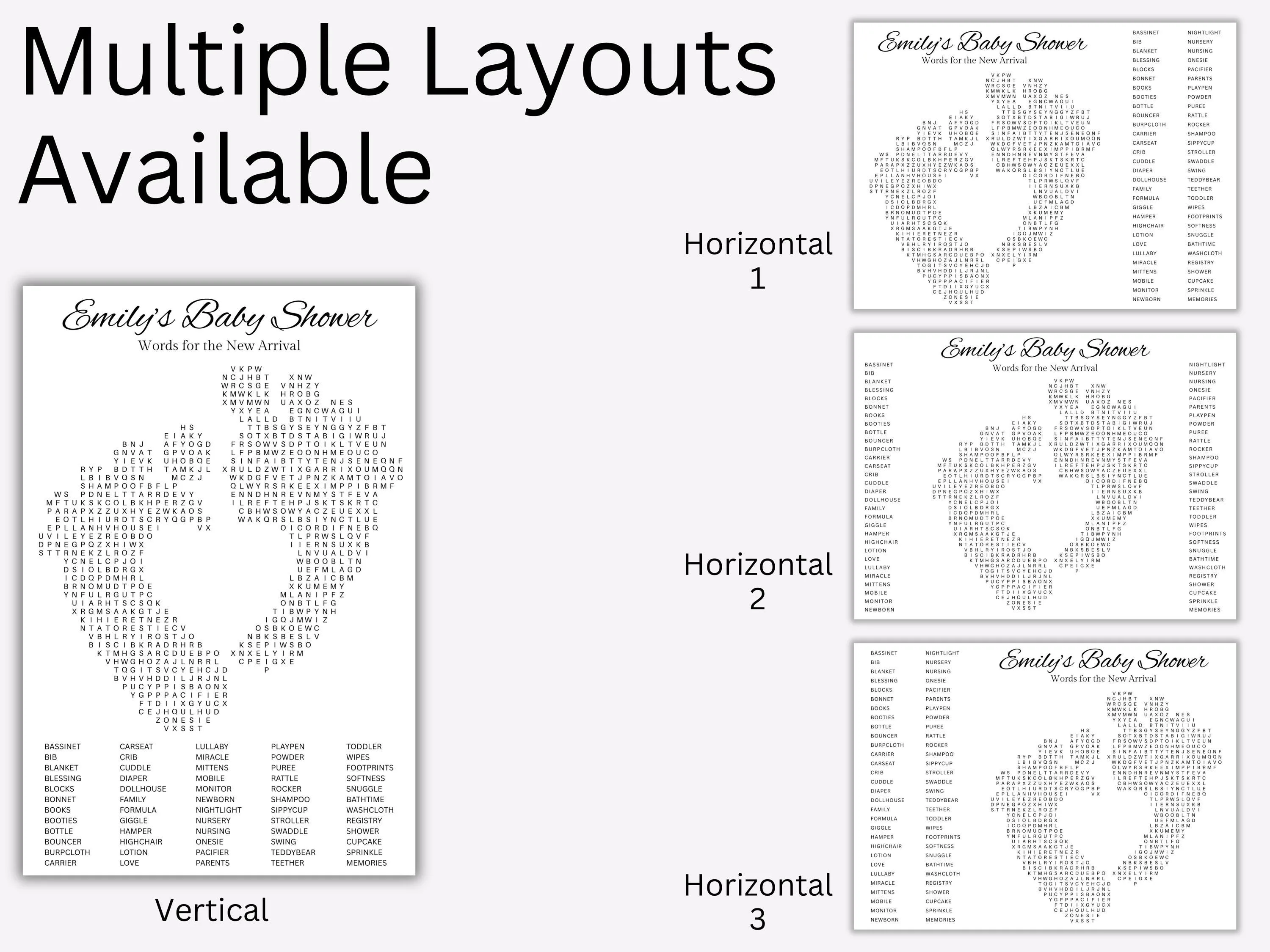 Custom Baby Shower Word Search Puzzle – Shaped Party Game Poster 3