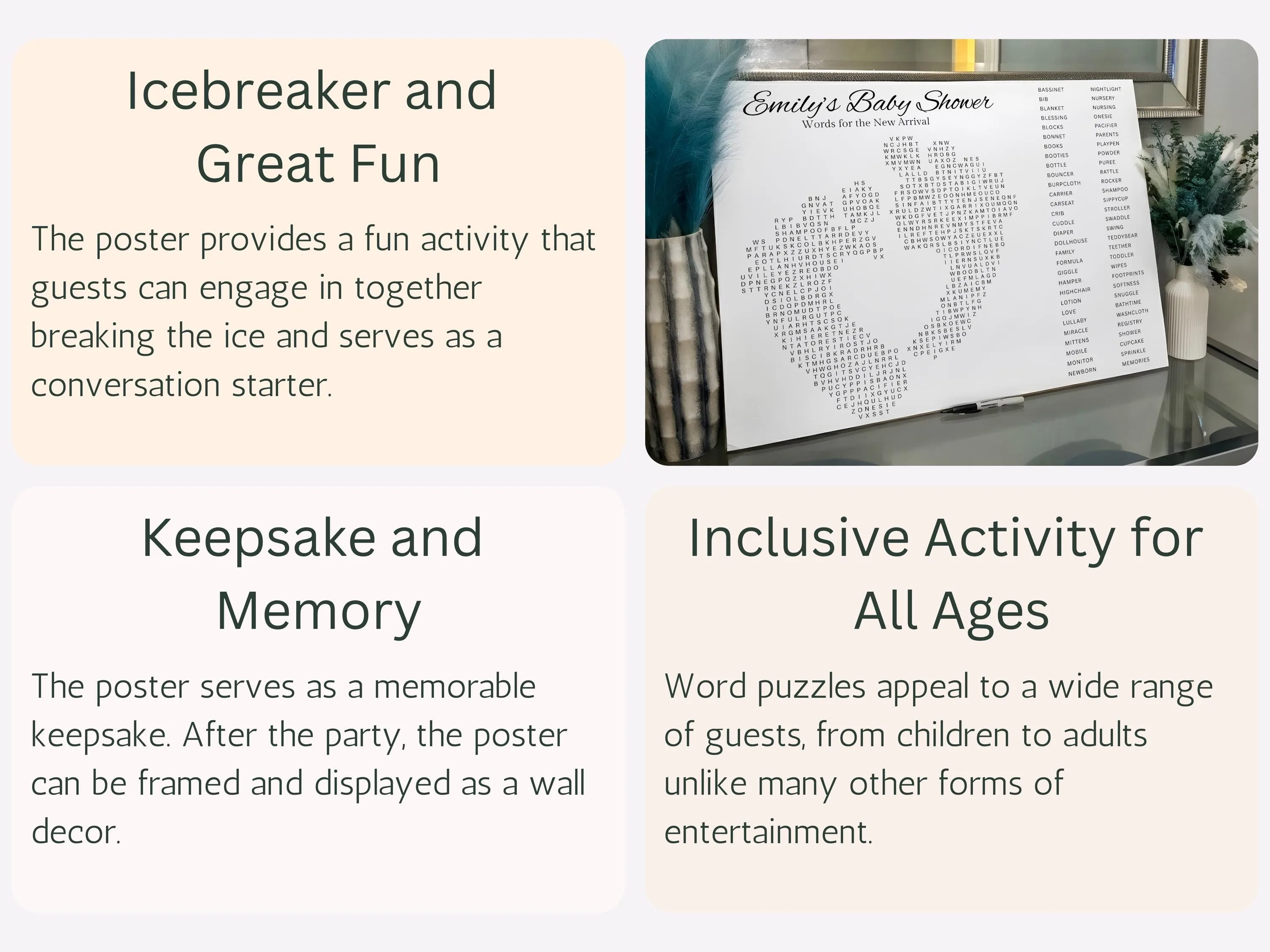 Custom Baby Shower Word Search Puzzle – Shaped Party Game Poster 8