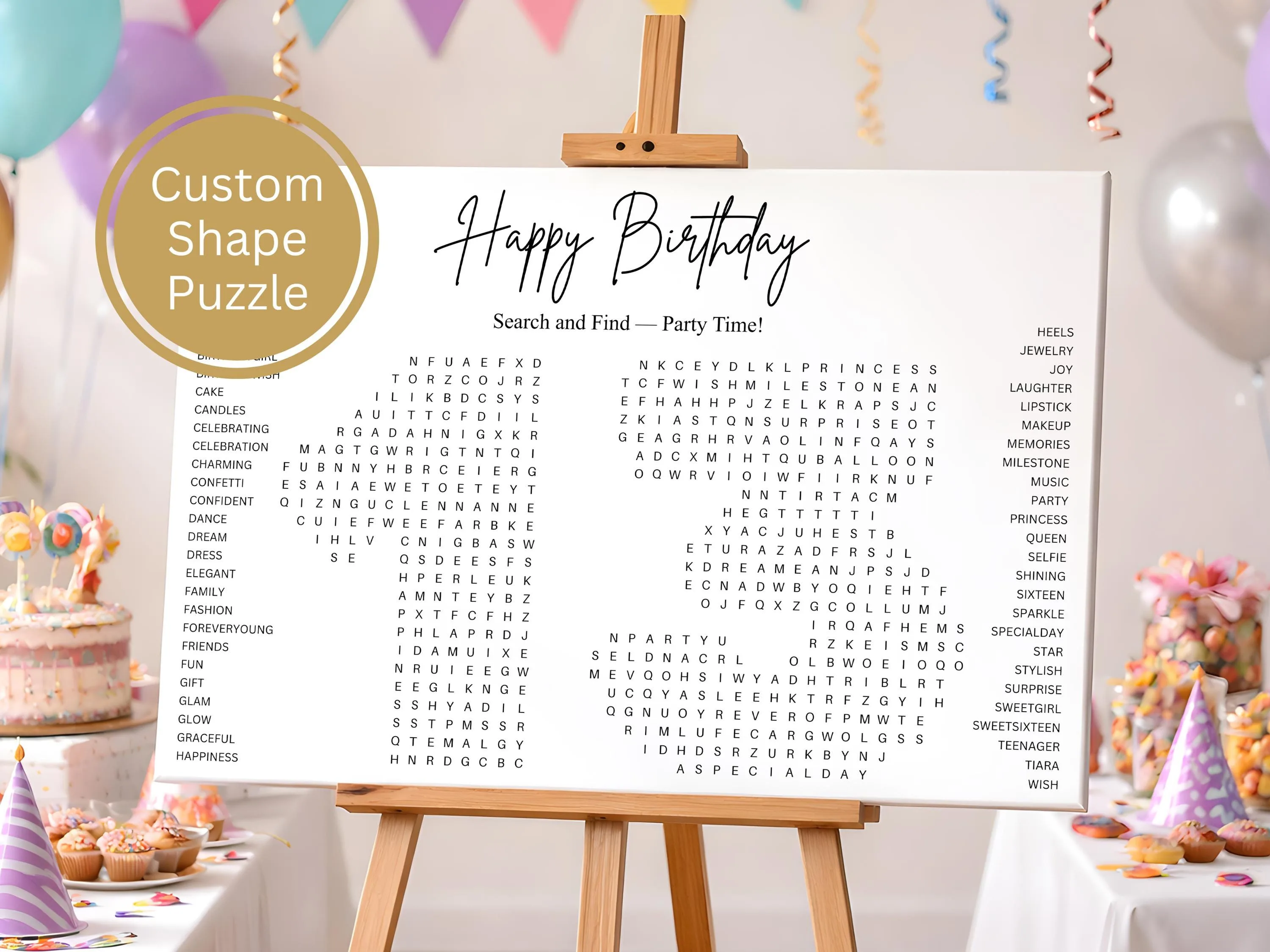 Custom Birthday Number Shape Word Search – Milestone Party Game