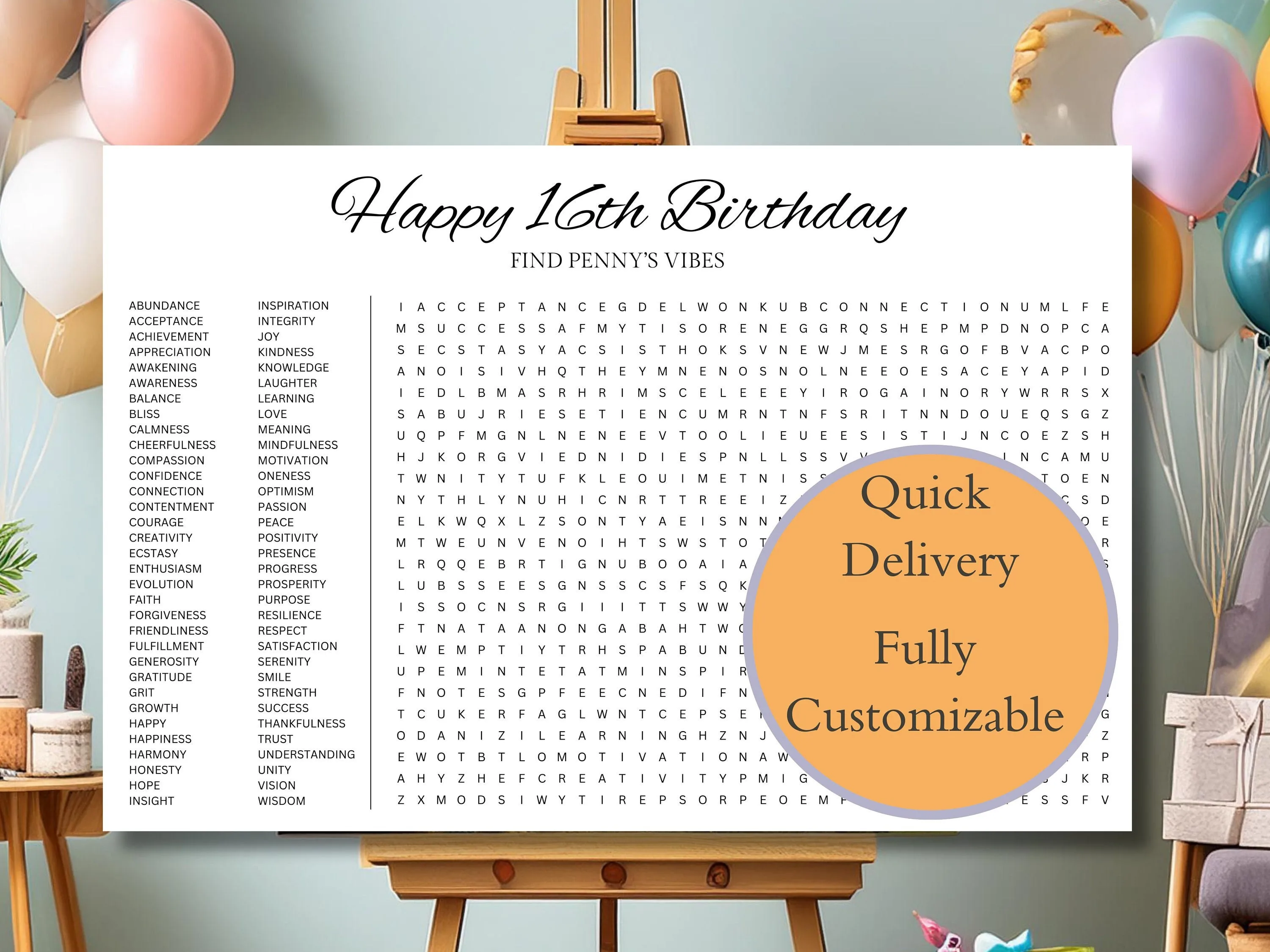 Personalized Birthday Word Search Puzzle – Giant Party Game Poster 2