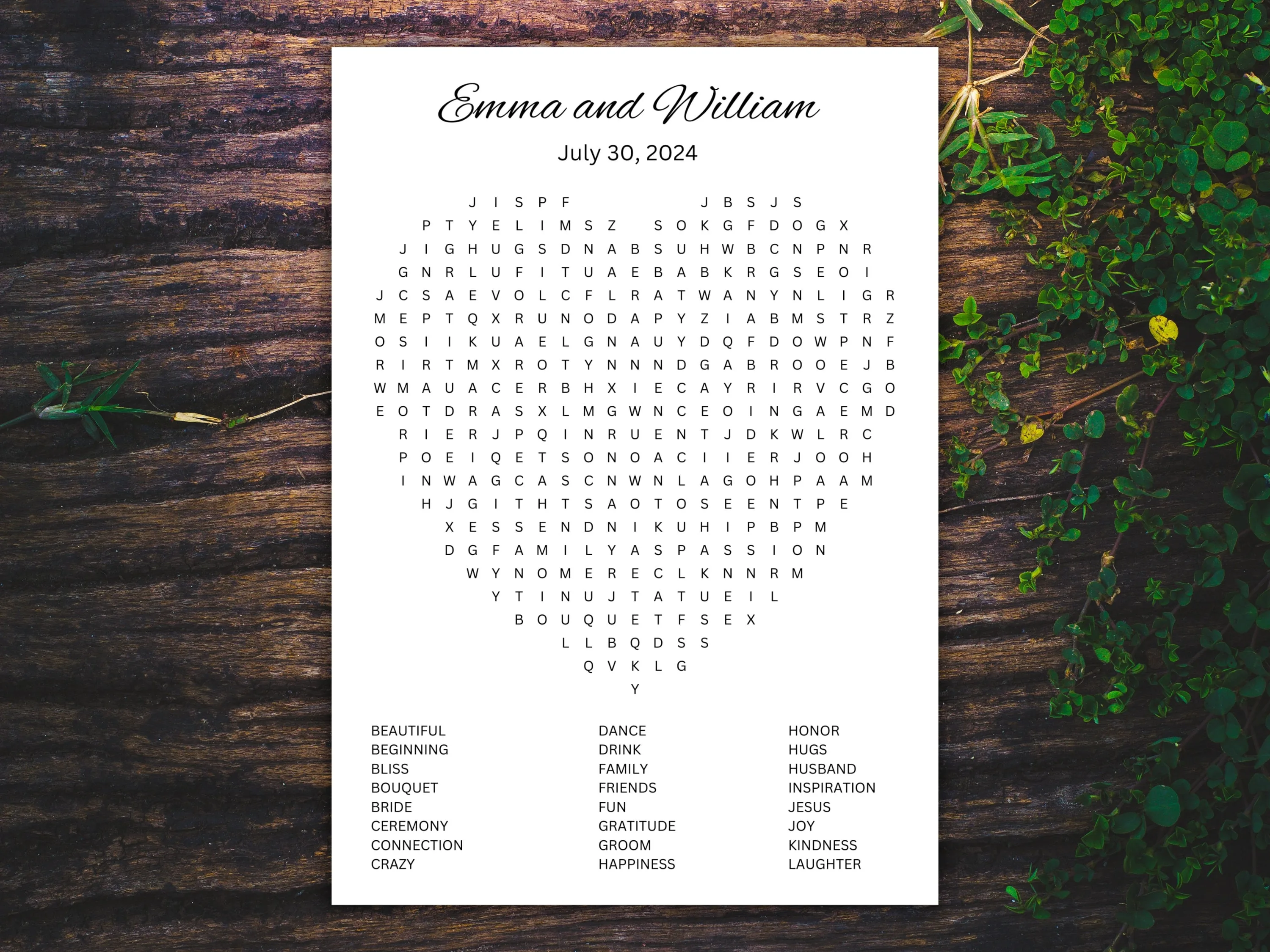 Printable Heart-Shaped Wedding Word Search – Digital Download 10