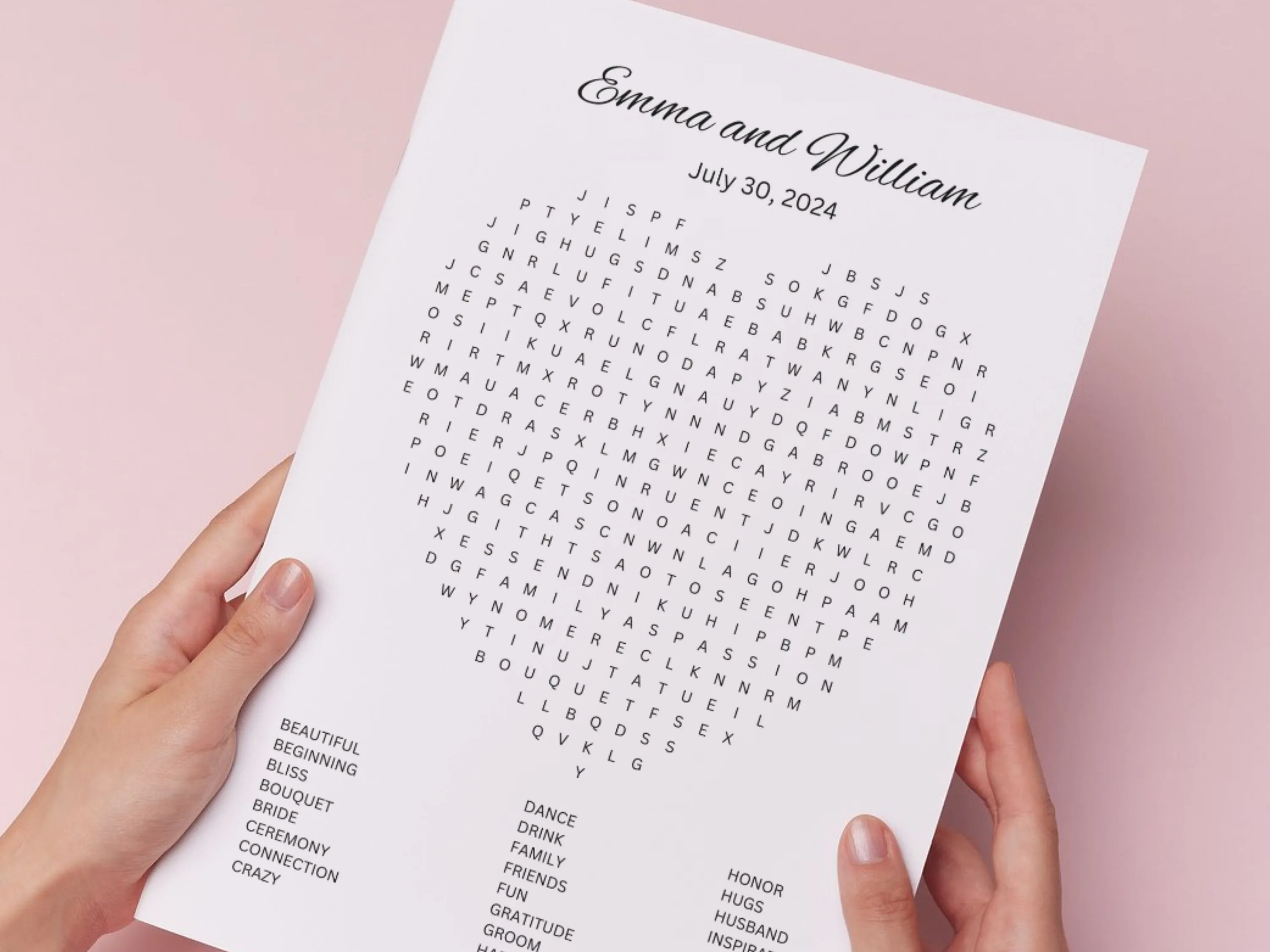 Printable Heart-Shaped Wedding Word Search – Digital Download 2