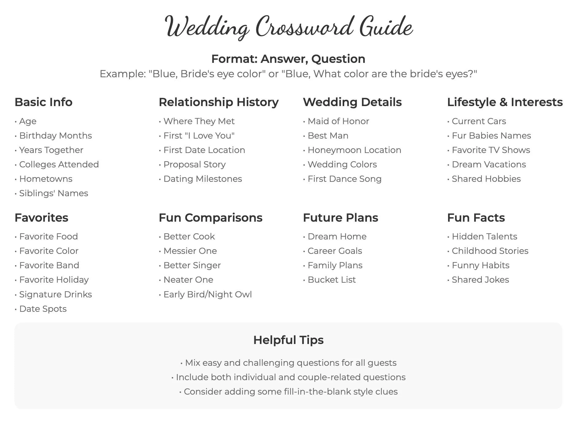 Custom Wedding Crossword Puzzle – Rehearsal Dinner Party Game 5